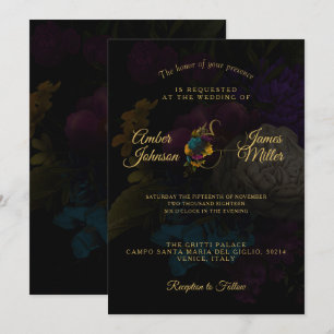 Faire-part de mariage de monogramme floral foncé