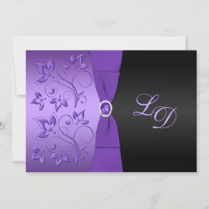 Faire-part de mariage de monogramme floral pourpre