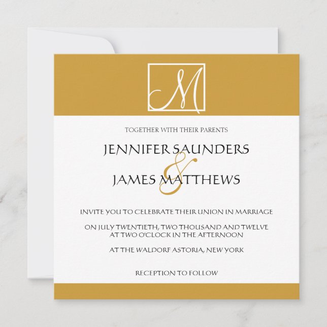 Faire-part de mariage de monogramme Gold personnal (Devant)