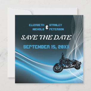 Faire-part de mariage de motard sur route bleue Sa