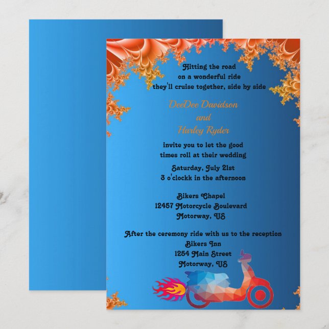 Faire-part de mariage de moto multicolore (Devant / Derrière)