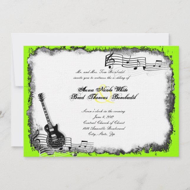 Faire-part de mariage de musique de guitare électr (Devant)