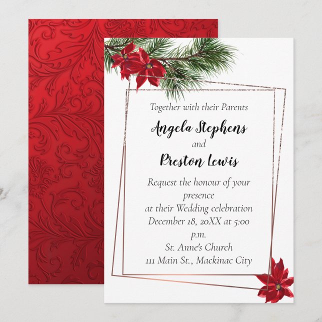Faire-part de mariage de Noël avec Poinsettia (Devant / Derrière)