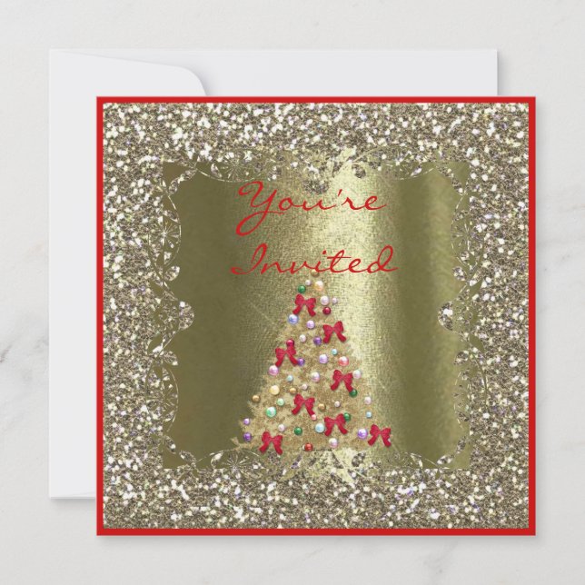 Faire-part de mariage de Noël en cristal doré scin (Devant)