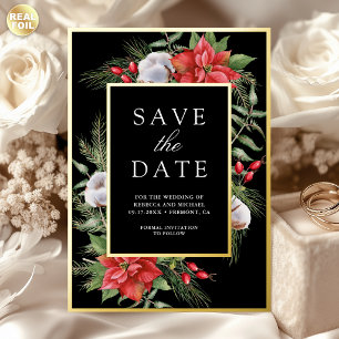 Faire-part de mariage de Noël Poinsettia Black Chr