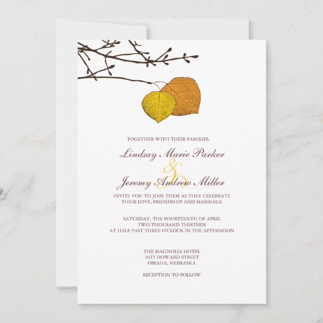 Faire-part de mariage de paire d'Aspen automne (Devant)