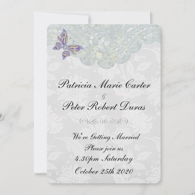 Faire-part de mariage de papillon et de dentelle (Devant)