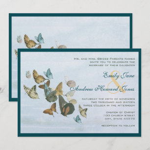 Faire-part de mariage de papillon lunaire Turquois