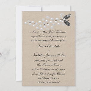 Faire-part de mariage de parchemin de perles grise
