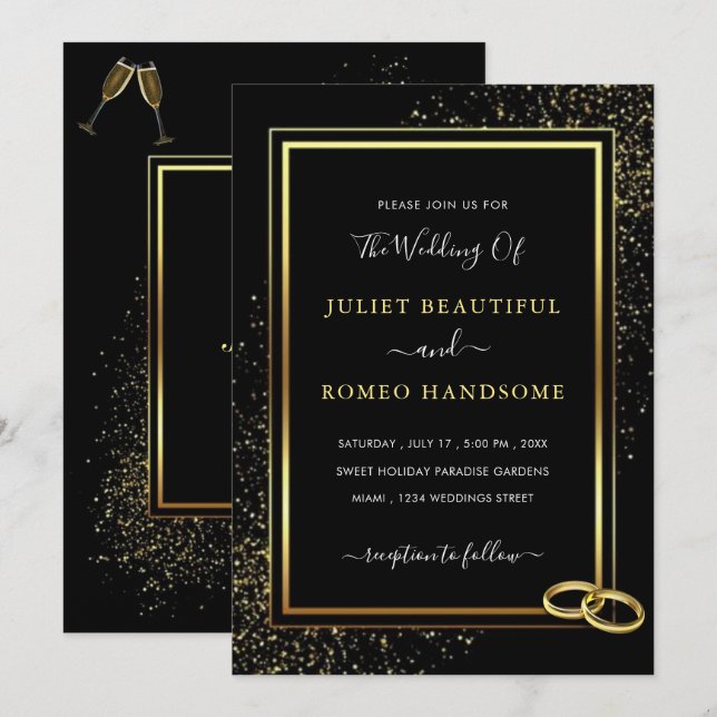 Faire-part de mariage de Parties scintillant encad (Devant / Derrière)