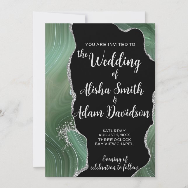 Faire-part de mariage de Parties scintillant verte (Devant)