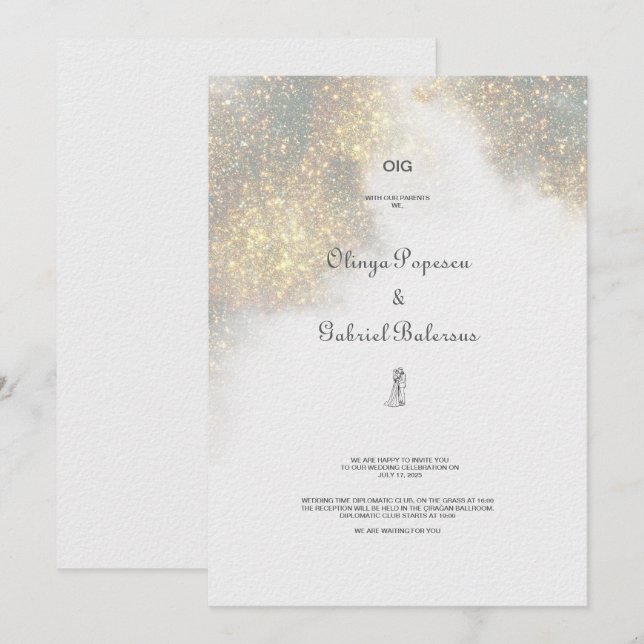 Faire-part de mariage de Parties scintillant verte (Devant / Derrière)