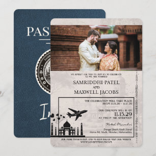 Faire-part de mariage de passeport bleu de la Mari