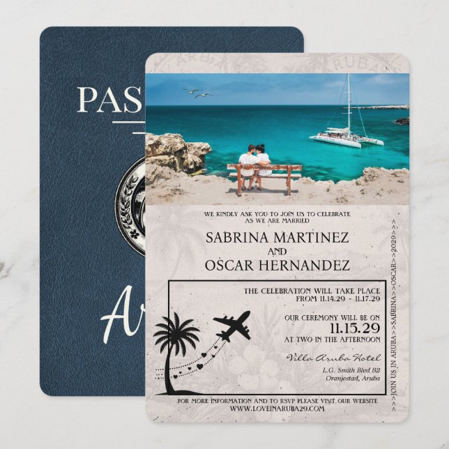 Faire-part de mariage de passeport bleu de la Mari (Devant / Derrière)