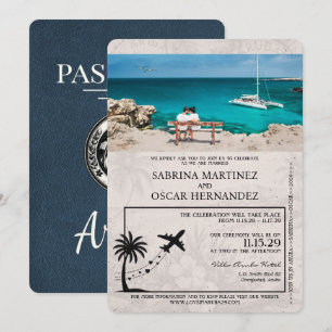 Faire-part de mariage de passeport bleu de la Mari