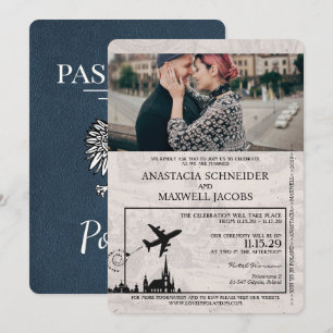 Faire-part de mariage de passeport bleu Pologne de
