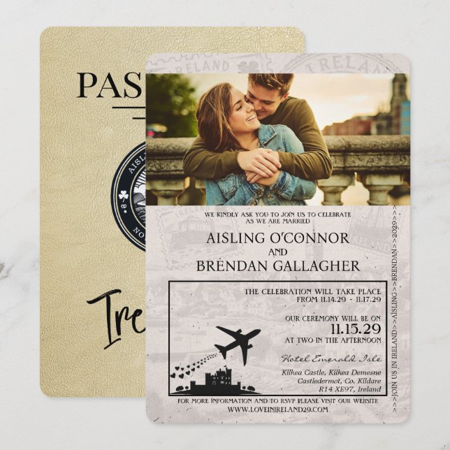 Faire-part de mariage de passeport Champagne Irlan (Devant / Derrière)
