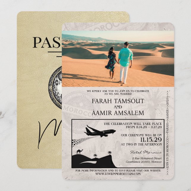 Faire-part de mariage de passeport Champagne Maroc (Devant / Derrière)