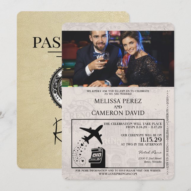 Faire-part de mariage de passeport Champagne Reno (Devant / Derrière)