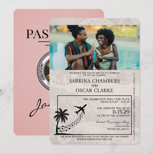 Faire-part de mariage de passeport de Jamaïque ros (Devant / Derrière)