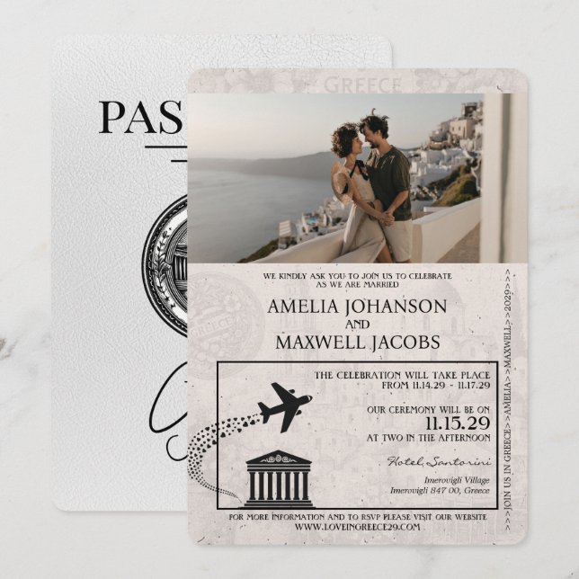 Faire-part de mariage de passeport de la Grèce bla (Devant / Derrière)