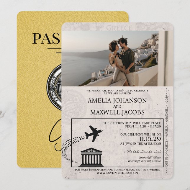 Faire-part de mariage de passeport de la Grèce jau (Devant / Derrière)