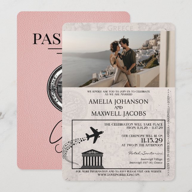 Faire-part de mariage de passeport de la Grèce ros (Devant / Derrière)