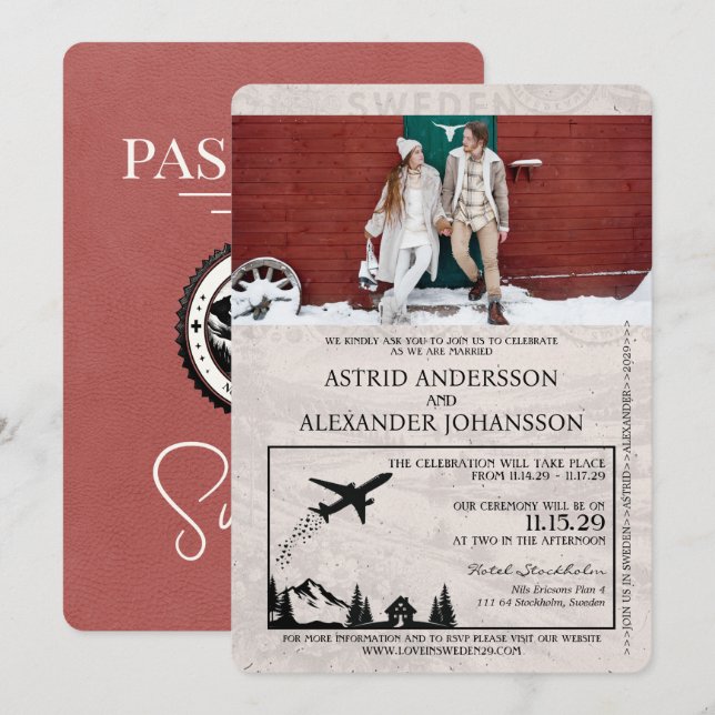 Faire-part de mariage de passeport de la Suède en  (Devant / Derrière)