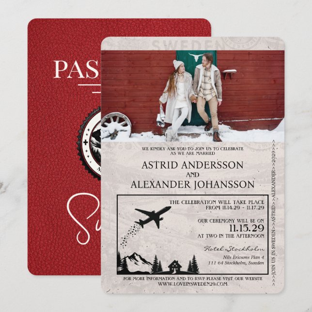 Faire-part de mariage de passeport de la Suède rou (Devant / Derrière)