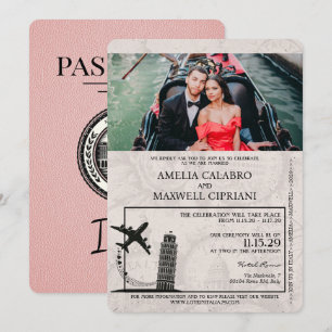 Faire-part de mariage de passeport de l'Italie ros