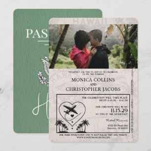 Faire-part de mariage de passeport de Sage Green H