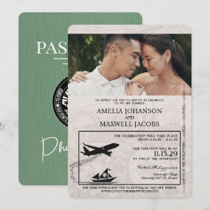 Faire-part de mariage de passeport de Sage Green P
