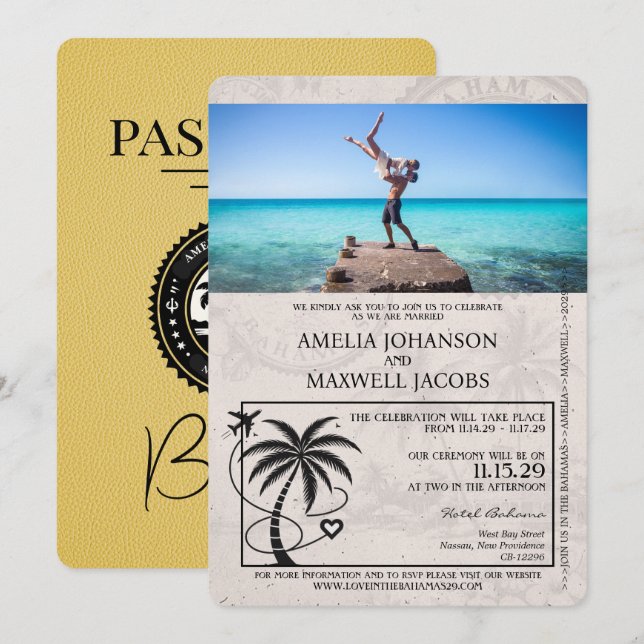 Faire-part de mariage de passeport des Bahamas jau (Devant / Derrière)