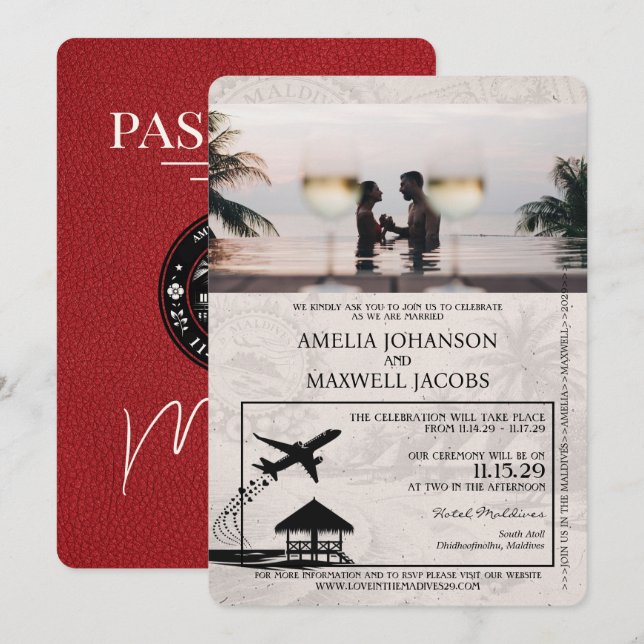 Faire-part de mariage de passeport des Maldives ro (Devant / Derrière)