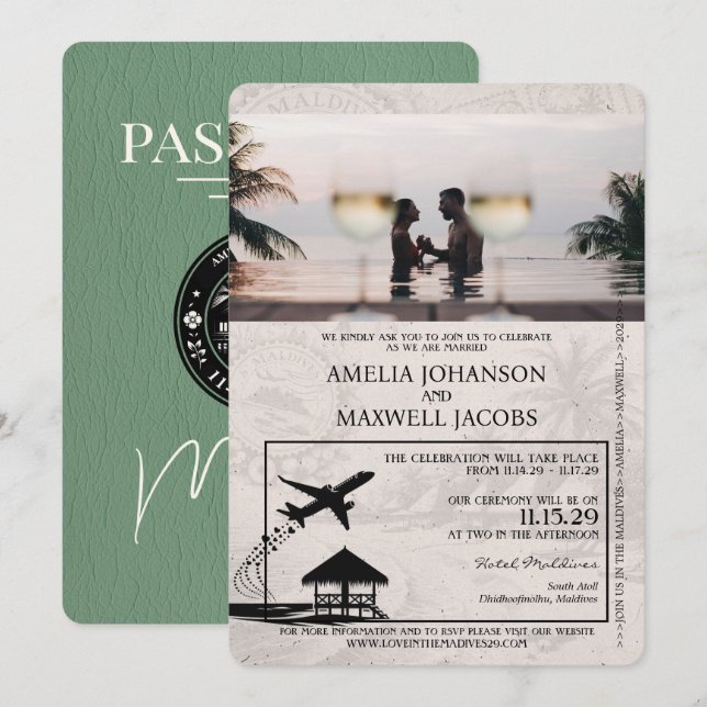 Faire-part de mariage de passeport des Maldives Sa (Devant / Derrière)