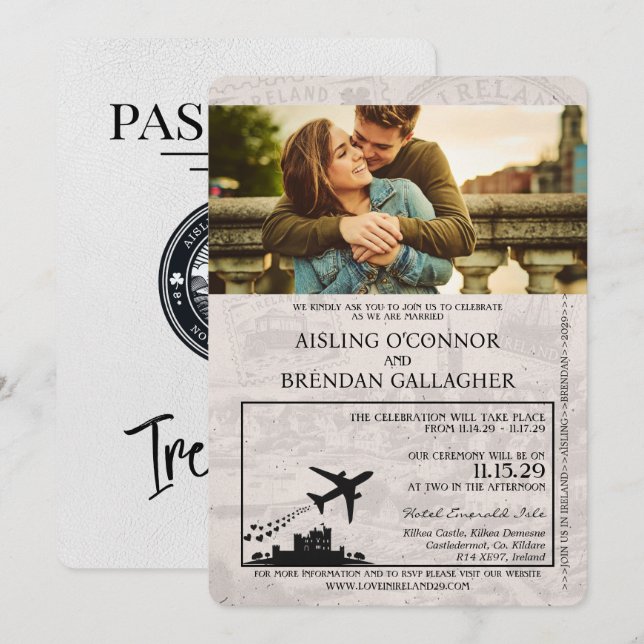 Faire-part de mariage de passeport d'Irlande blanc (Devant / Derrière)