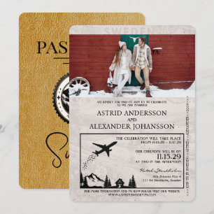Faire-part de mariage de passeport Gold Suède