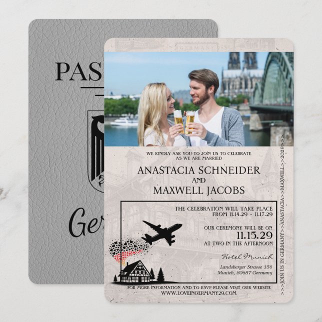Faire-part de mariage de passeport gris Allemagne (Devant / Derrière)