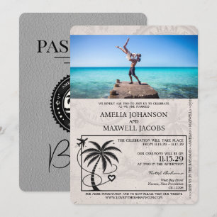Faire-part de mariage de passeport gris Bahamas