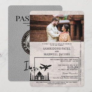 Faire-part de mariage de passeport gris Inde