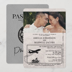Faire-part de mariage de passeport gris Philippine