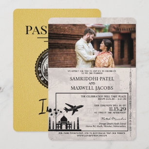 Faire-part de mariage de passeport indien jaune
