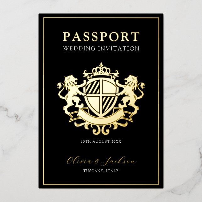 Faire-part de mariage de passeport moderne noir et (Recto)