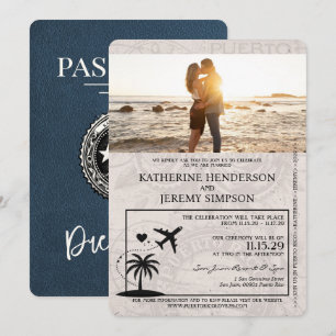 Faire-part de mariage de passeport Navy Blue Porto