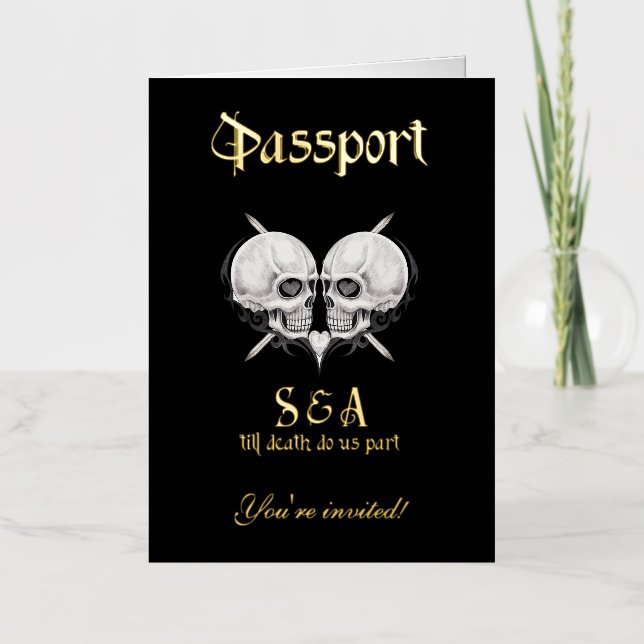 Faire-part de mariage de passeport noir gothique s (Recto)