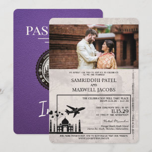 Faire-part de mariage de passeport Purple India
