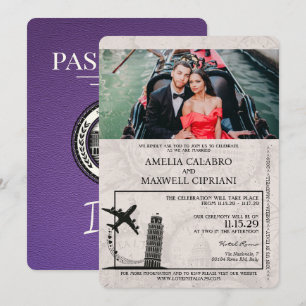 Faire-part de mariage de passeport Purple Italie
