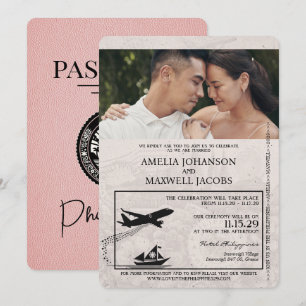 Faire-part de mariage de passeport rose Philippine