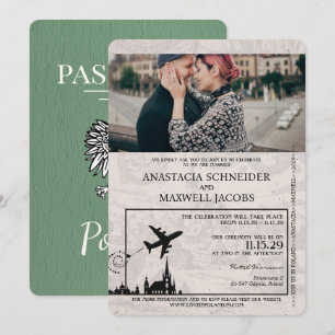 Faire-part de mariage de passeport Sage Green Polo
