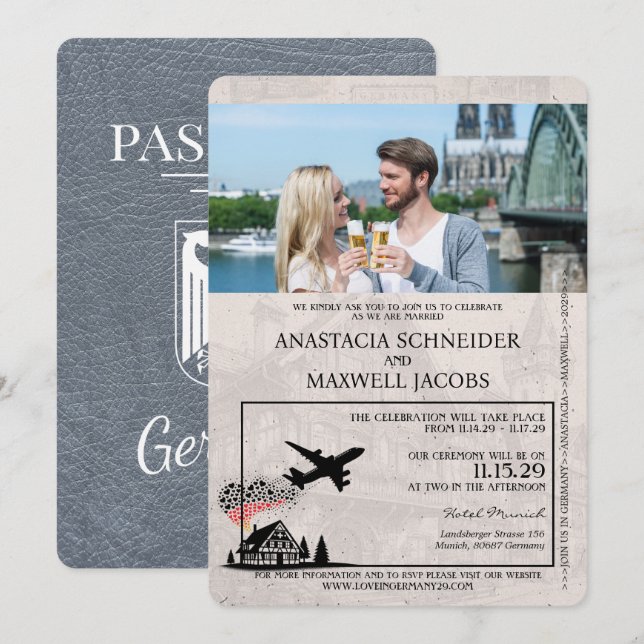 Faire-part de mariage de passeport Silver Allemagn (Devant / Derrière)